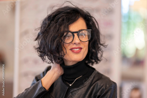 Bella Donna con Occhiali e capelli neri