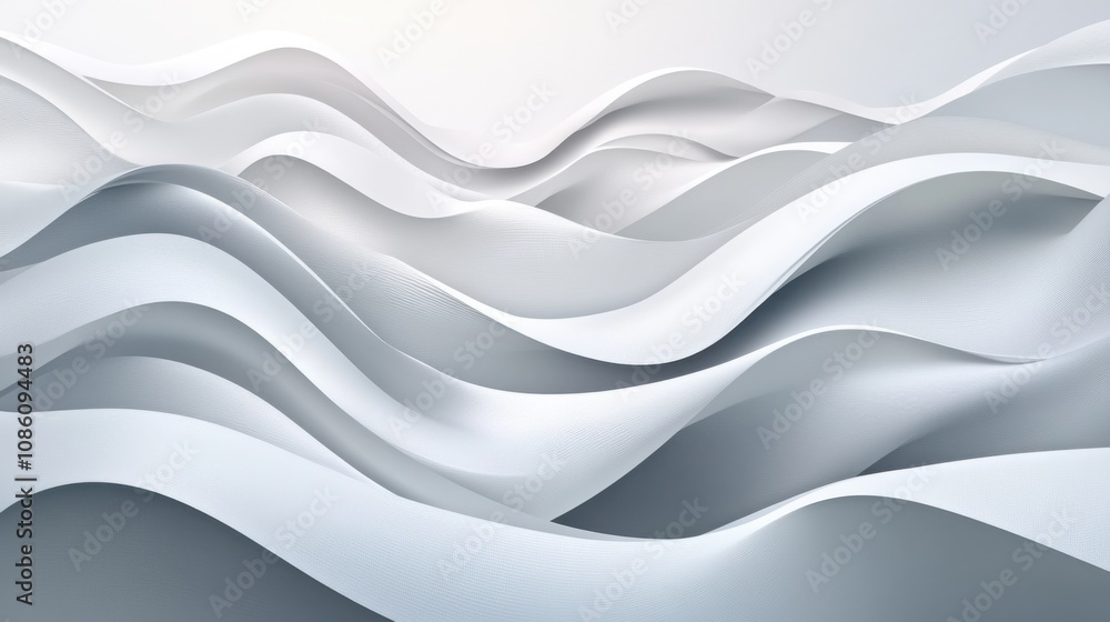 Fototapeta premium Abstract white waves create a smooth and tranquil landscape, evoking a sense of calm and serenity.