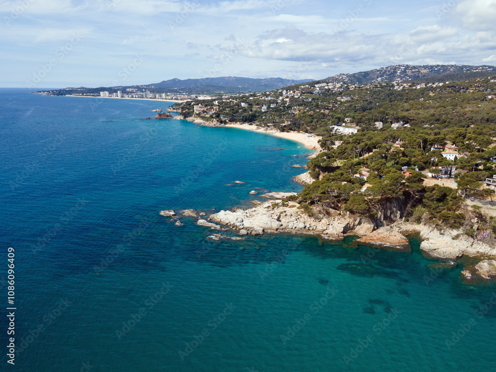 Aerial cityscape view of beach and Mediterranean Sea along Costa Brava in Palamos Catalonia Aerial cityscape view of beach and Mediterranean Sea along Costa Brava in Palamos Catalonia