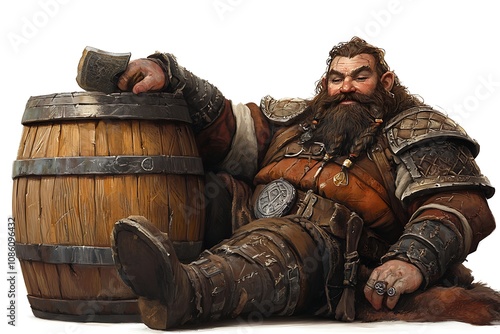 Relaxed Dwarf with Axe and Barrel