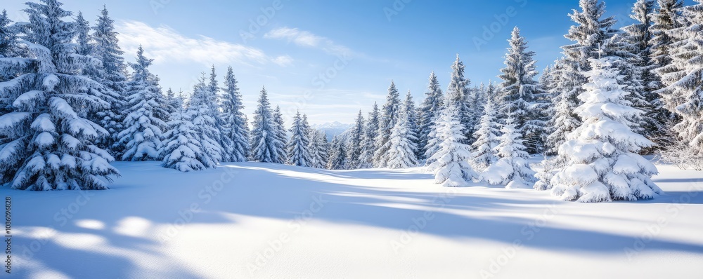 A tranquil winter scene showcasing snow-laden trees under a clear blue sky, exuding peace and natural beauty. A tranquil winter scene showcasing snow-laden trees under a clear blue sky, exuding peace and natural beauty.