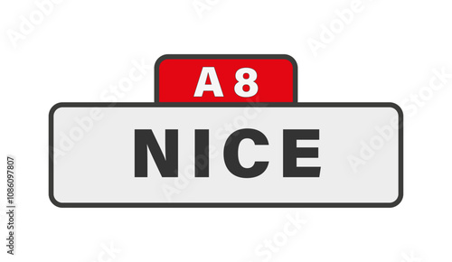 NICE, A8,  panneau entrée d'agglomération, (symbolique)