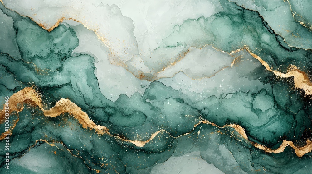 Abstract artwork featuring green and gold fluid patterns. Abstract artwork featuring green and gold fluid patterns.