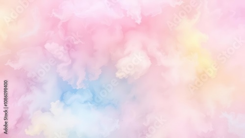 Abstract fuzzy pink blue yellow gradient background resembling cotton candy, soft, vibrant