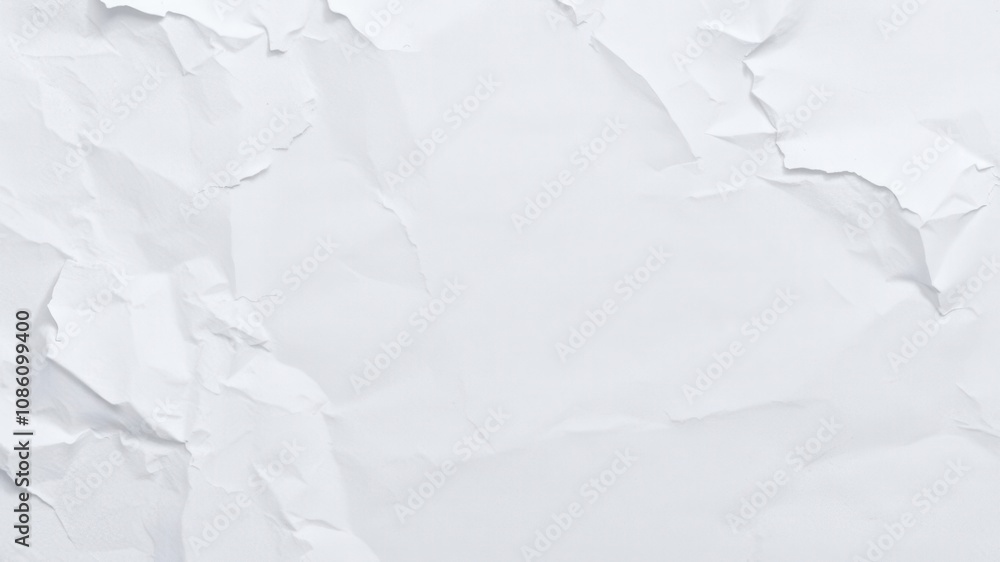 Fototapeta premium Crumpled white paper with wrinkles and folds, macro, empty
