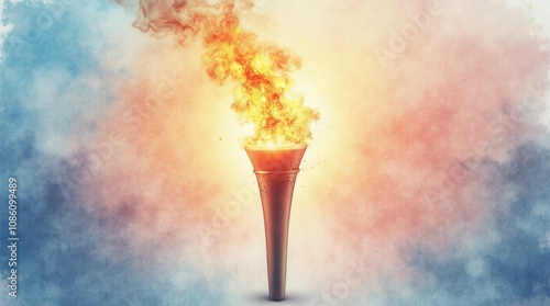 Watercolor Illustration of the Olympic Torch Symbolizing Medal Awards and Victory