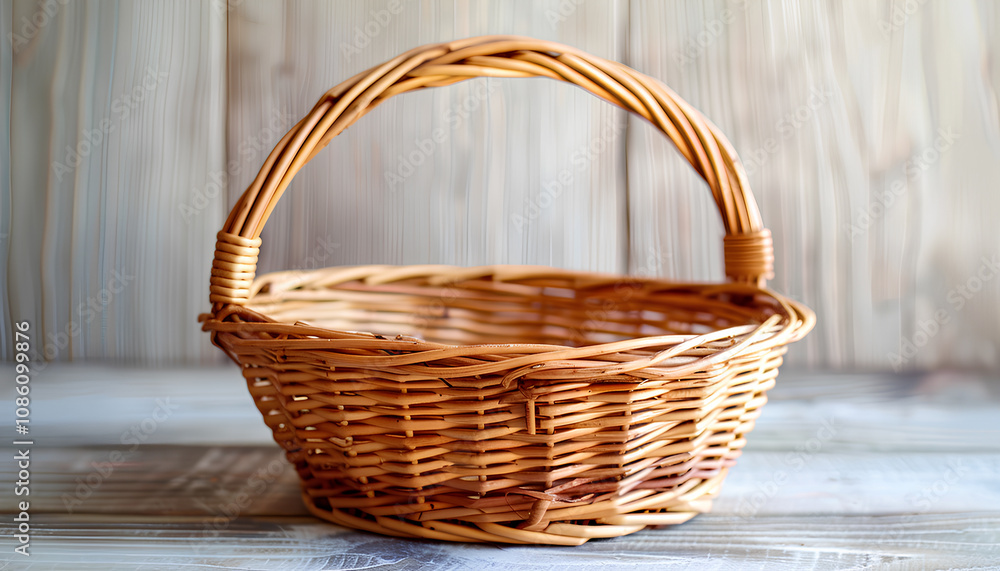 Obraz premium empty wicker basket close-up photo with selective focus