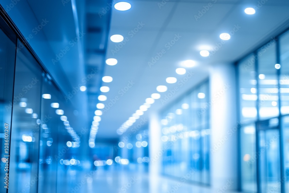 The Modern Office Corridor is designed with Bright Lighting and Glass Walls, creating an inviting environment The Modern Office Corridor is designed with Bright Lighting and Glass Walls, creating an inviting environment