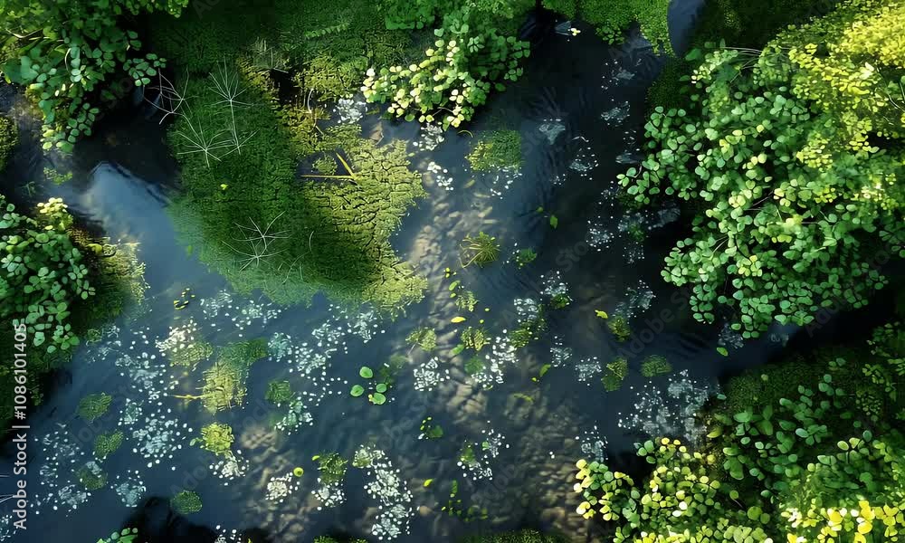 Aerial View of a Serene Forest Stream Aerial View of a Serene Forest Stream