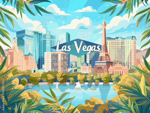 Las Vegas, USA, beautiful vector postcard of the city.