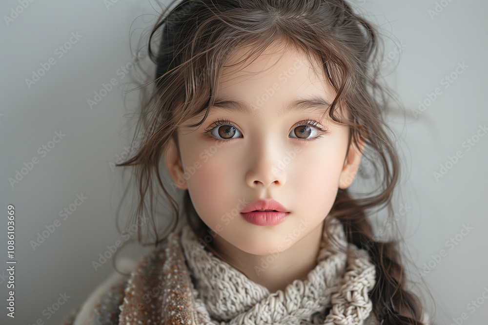 Chinese smiling girl, model, fashionable, minimalist portrait Chinese smiling girl, model, fashionable, minimalist portrait