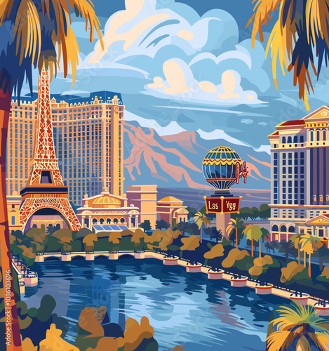 Las Vegas, USA, beautiful vector postcard of the city.