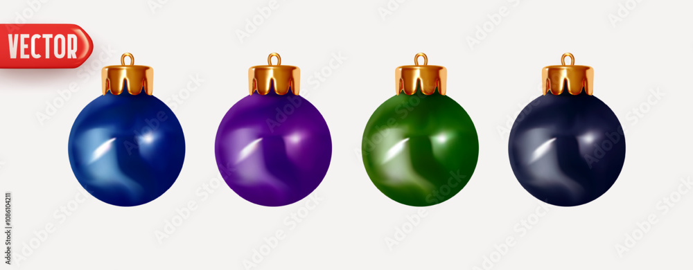 Collection of Xmas decorative festive ornaments in the form of balls. Set of Christmas and New Year tree decorations multi colored balls. Realistic 3d design. vector illustration Collection of Xmas decorative festive ornaments in the form of balls. Set of Christmas and New Year tree decorations multi colored balls. Realistic 3d design. vector illustration