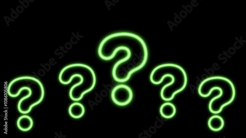 question mark on green vibes motion graphics clip template with colorful lights animation. HD resolution with hyper realistic 4K black Background.