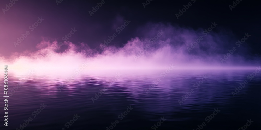 Misty Twilight Over a Tranquil Lake Reflecting Purple Hues in the Sky, Creating a Serene Atmosphere During Dusk Misty Twilight Over a Tranquil Lake Reflecting Purple Hues in the Sky, Creating a Serene Atmosphere During Dusk