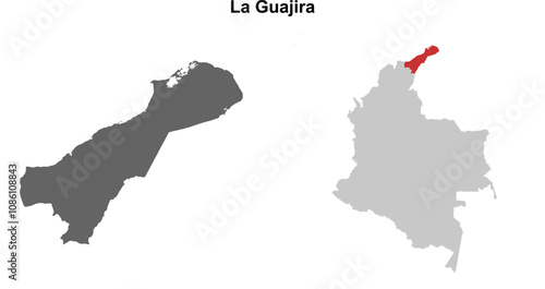 La Guajira department blank outline map set