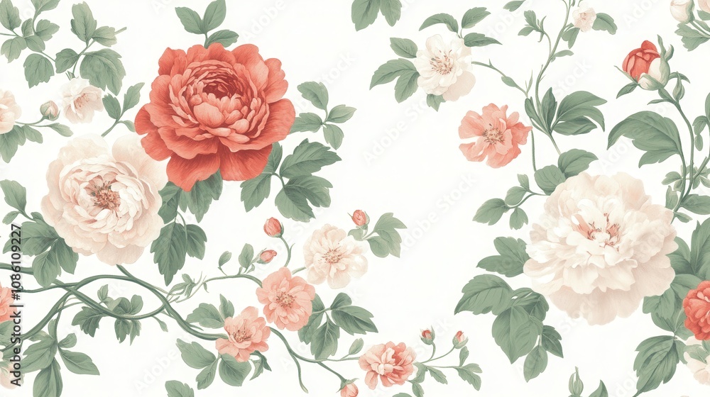 Fototapeta Bright floral design with heartfelt thank you message featuring vibrant red flowers and lush green leaves, perfect for any occasion