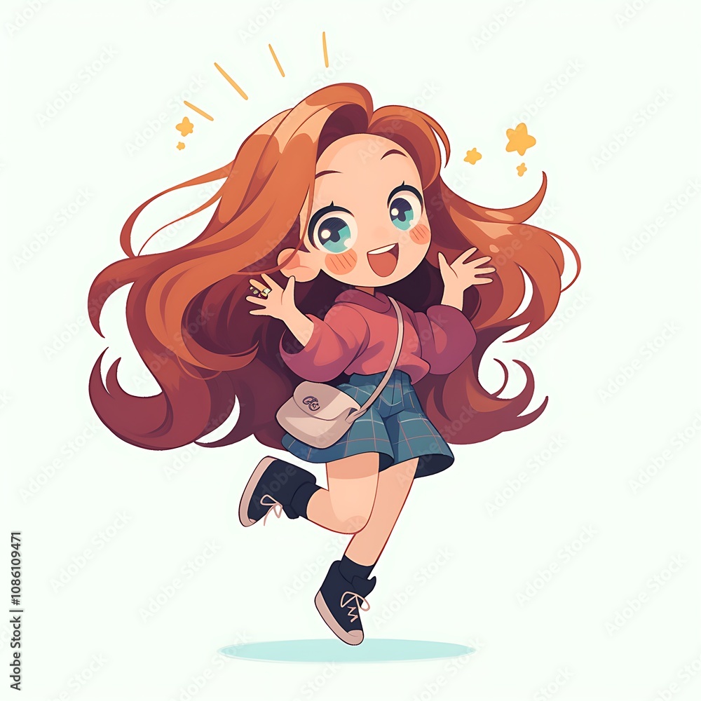 Obraz premium Happy girl, chibi style illustration