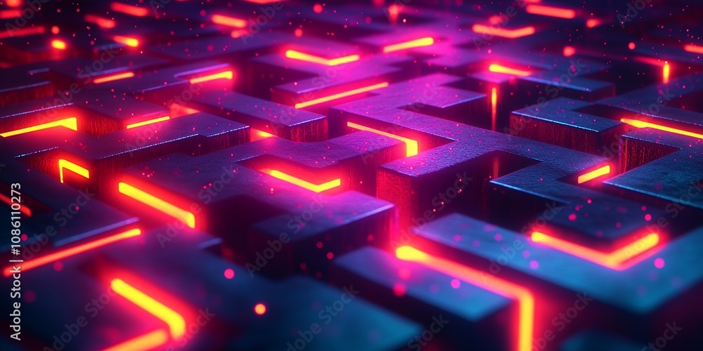 A Futuristic Glowing Maze With Neon Pink and Purple Light Illuminating the Intricate Patterns on a Dark Surface at Night A Futuristic Glowing Maze With Neon Pink and Purple Light Illuminating the Intricate Patterns on a Dark Surface at Night