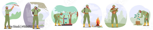 Forest rangers caring of tree and animals providing professional service at national park set