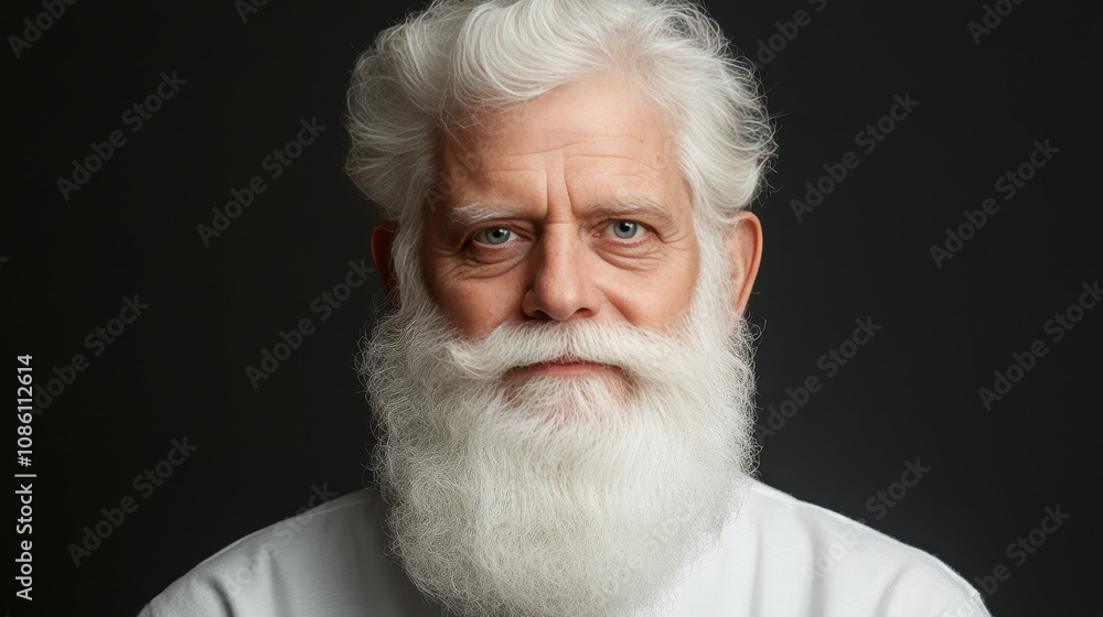 A mature gentleman showcases his striking white beard and calm demeanor, exuding wisdom and experience against a simple dark backdrop. His expression invites contemplation A mature gentleman showcases his striking white beard and calm demeanor, exuding wisdom and experience against a simple dark backdrop. His expression invites contemplation