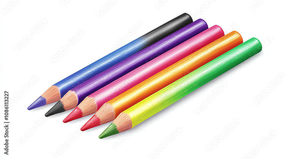 A vibrant set of crayons arranged on a clean white background for creative school projects and artistic endeavors A vibrant set of crayons arranged on a clean white background for creative school projects and artistic endeavors