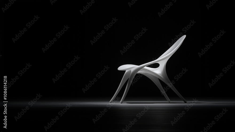 Obraz premium A white chair is sitting in a dark room