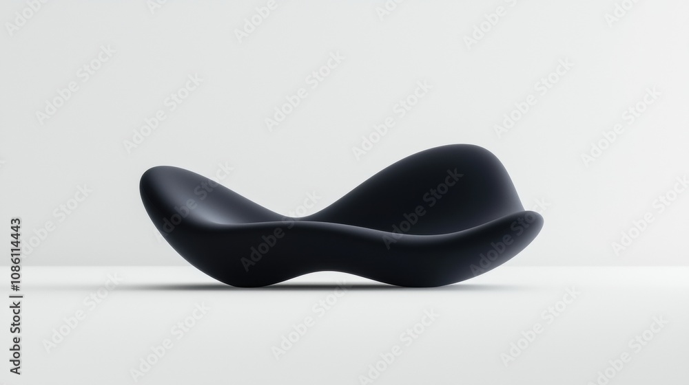 A black couch with a curved shape A black couch with a curved shape
