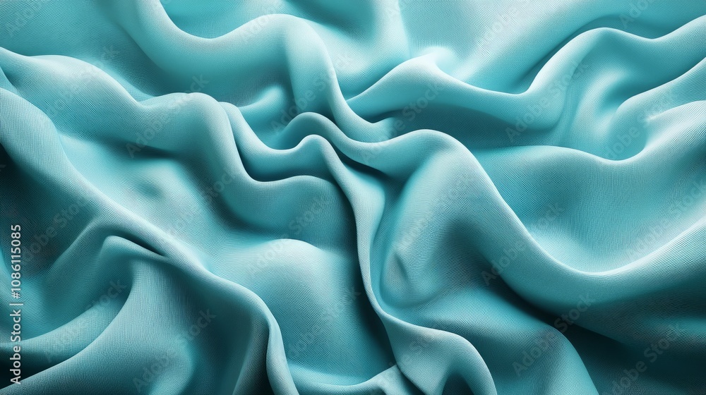Obraz premium A soft 3D drapery effect with flowing turquoise layers and textile folds.