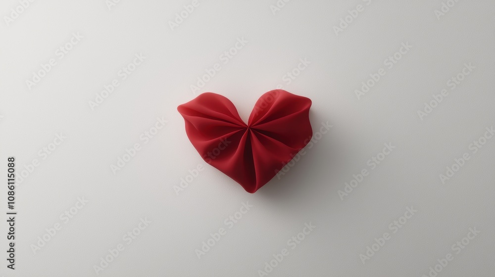A red origami heart is folded on a white background A red origami heart is folded on a white background