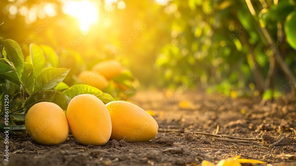 Golden ripe mangoes scattered on the ground, capturing a lush, vibrant scene.
Golden ripe mangoes scattered on the ground, capturing a lush, vibrant scene.