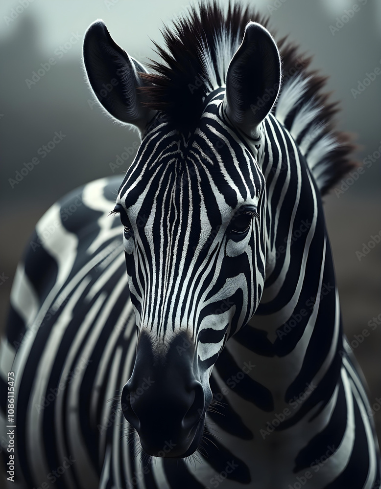 Naklejka premium Zebra in the habitate closeup and Dramatic