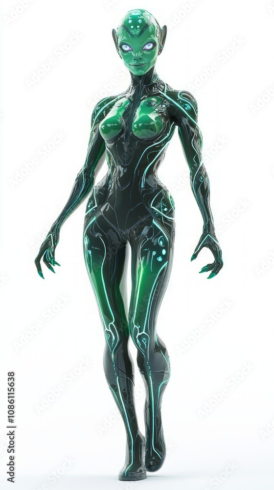 Extraterrestrial Elegance: 3D Female Alien Character in Bioluminescent Suit Extraterrestrial Elegance: 3D Female Alien Character in Bioluminescent Suit