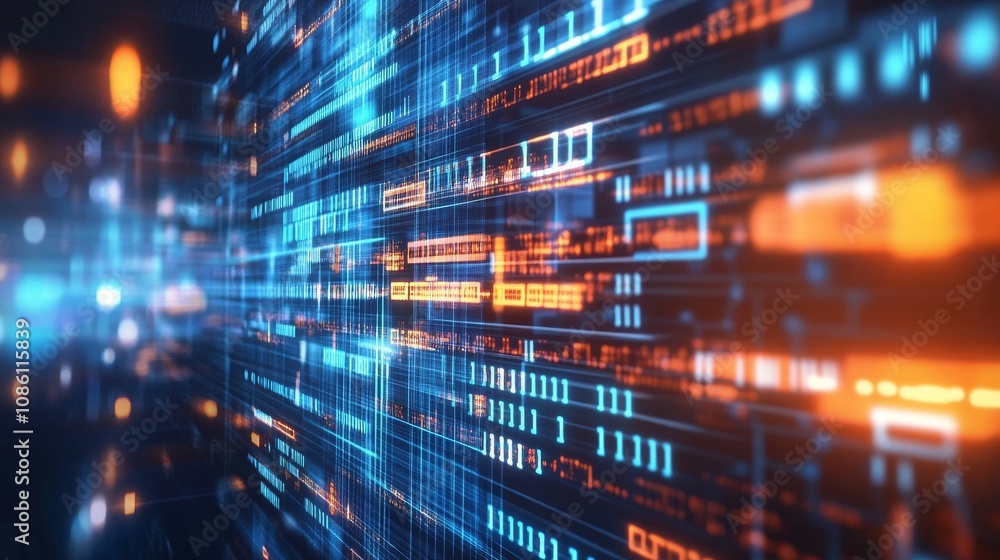 With futuristic HUD screen and blue data matrix simulation on abstract background With futuristic HUD screen and blue data matrix simulation on abstract background