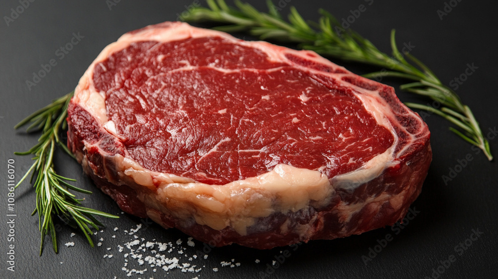 raw steak with rosemary raw steak with rosemary