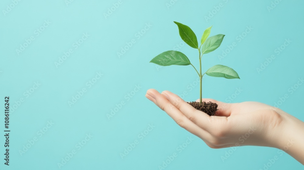 Hands are carefully cradling a small seedling with green leaves, symbolizing growth and care in nurturing the environment. Generative AI Hands are carefully cradling a small seedling with green leaves, symbolizing growth and care in nurturing the environment. Generative AI