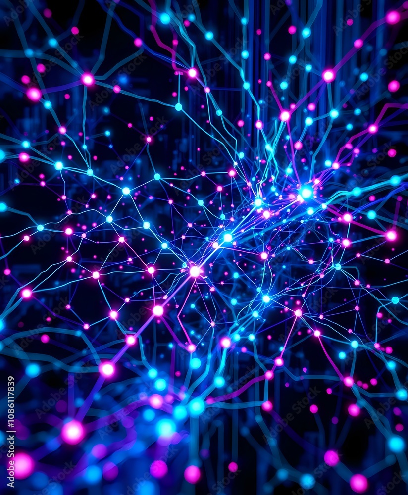 Neon Circuit Board Data Visualization in Abstract Art Style Neon Circuit Board Data Visualization in Abstract Art Style