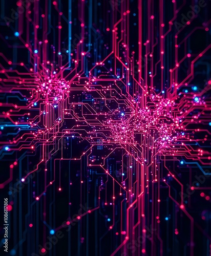 Cyberpunk Neon Circuit Board Data Visualization