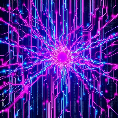 Neon Circuit Matrix Explosion - Cyberpunk Data Visualization photo