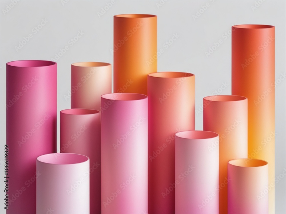 3D cylinders in gradient shades (yellow, orange, and pink) arranged in a row on a white background 3D cylinders in gradient shades (yellow, orange, and pink) arranged in a row on a white background