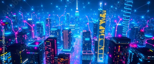 Tokyo Cyberpunk Neon Cityscape - Bioluminescent Data Visualization