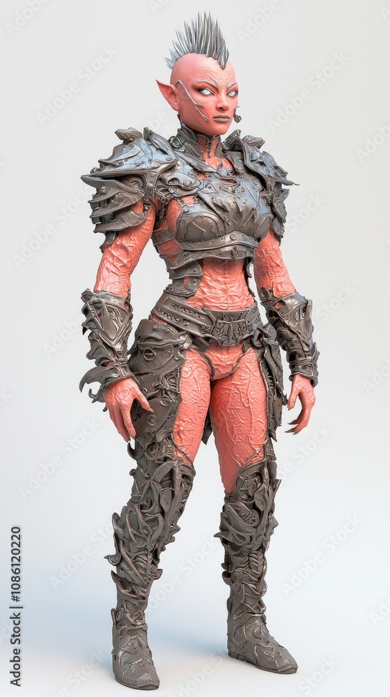 Futuristic Alien Female Warrior in Vibrant Coral Armor – Ultra-Detailed 3D Character Model on White Background Futuristic Alien Female Warrior in Vibrant Coral Armor – Ultra-Detailed 3D Character Model on White Background