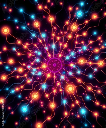 Wallpaper Mural Glowing Cyberpunk Circuit Nexus with Bioluminescent Nodes Torontodigital.ca