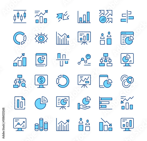 Infographics icons. Outline symbols. Vector blue line icons set