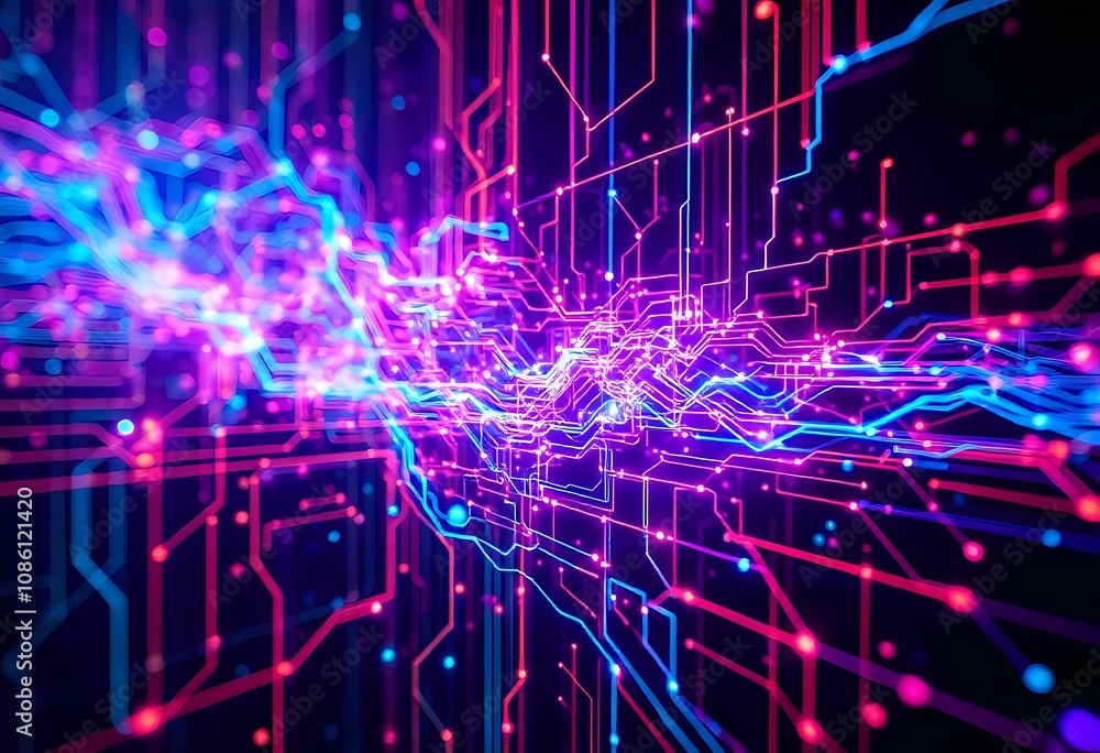 Obraz premium Neon Cyberpunk Circuit Matrix Cityscape