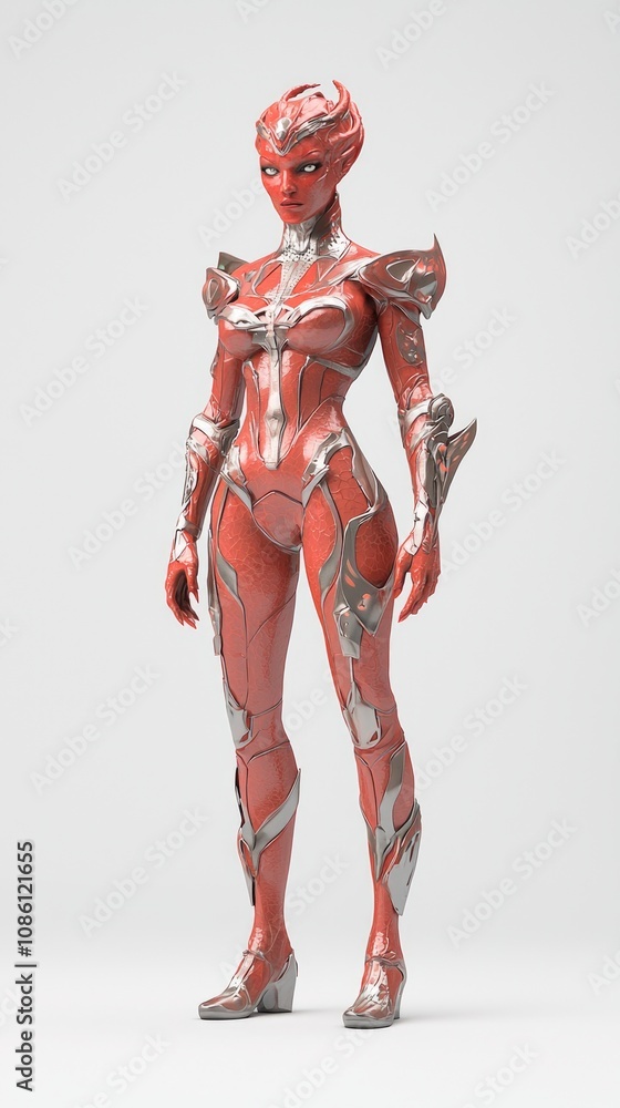 Futuristic Alien Female Character with Red Skin and Captivating Features on Isolated Background, Ultra-Detailed 3D Model Futuristic Alien Female Character with Red Skin and Captivating Features on Isolated Background, Ultra-Detailed 3D Model