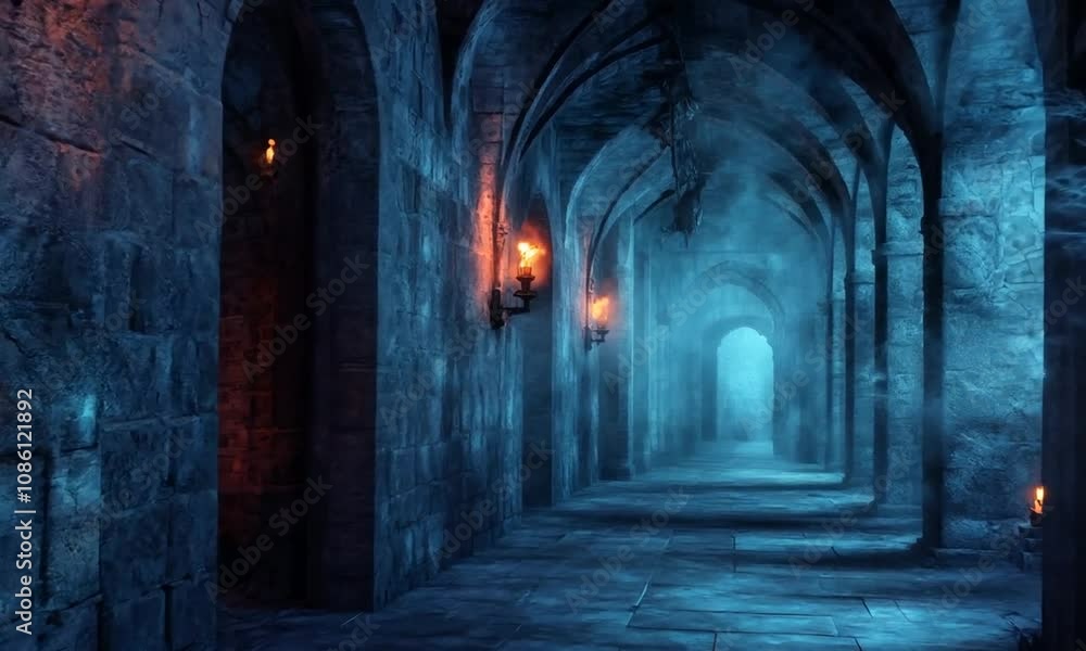 Medieval Stone Corridor with Torch Lighting Medieval Stone Corridor with Torch Lighting