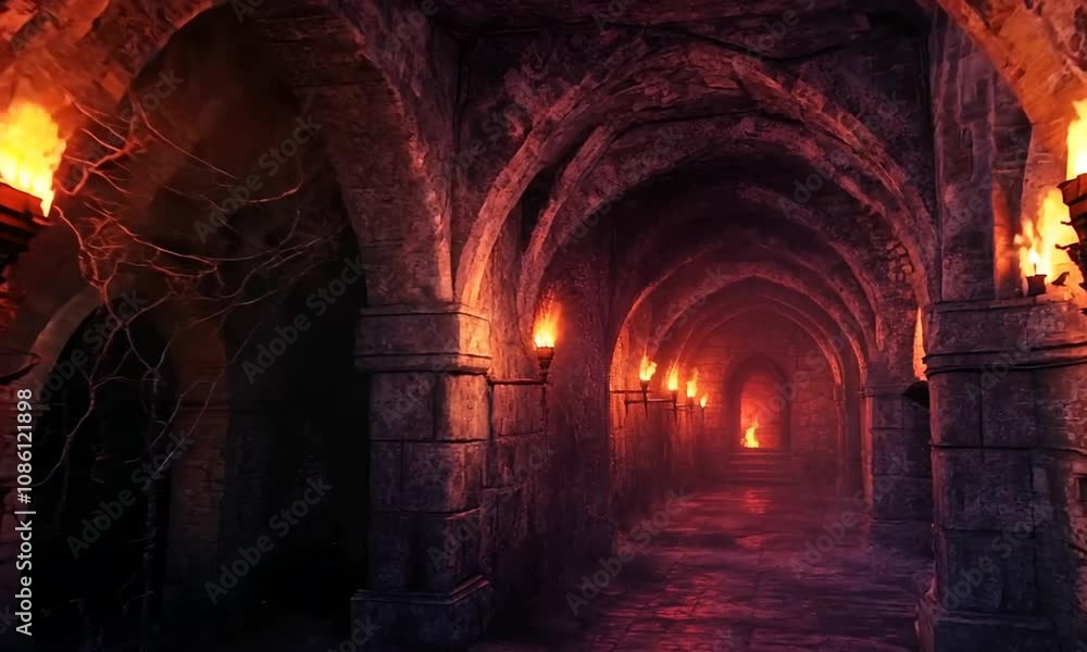 Medieval Stone Corridor with Torch Lighting Medieval Stone Corridor with Torch Lighting