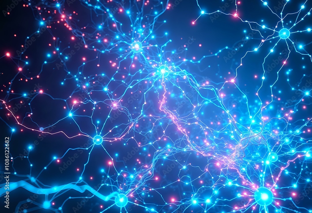Fototapeta premium Cyberpunk Neural Network Glow: Abstract Bioluminescent Scene