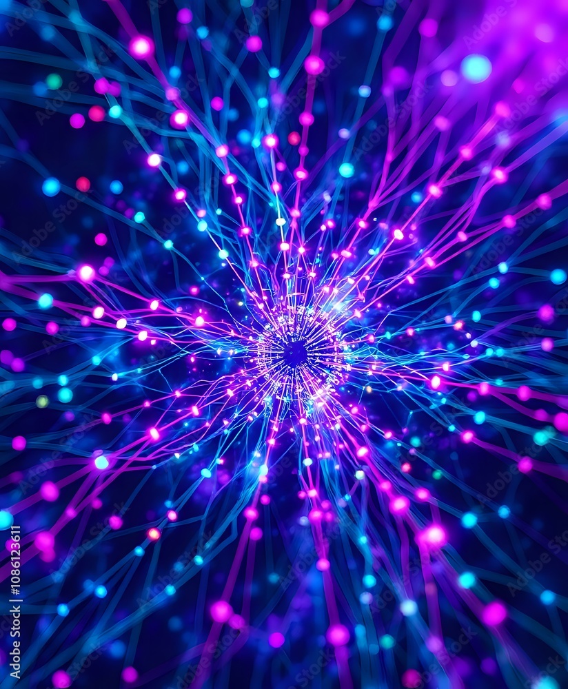 Fototapeta premium Cosmic Data Vortex: Neon Glitch Circuit Art